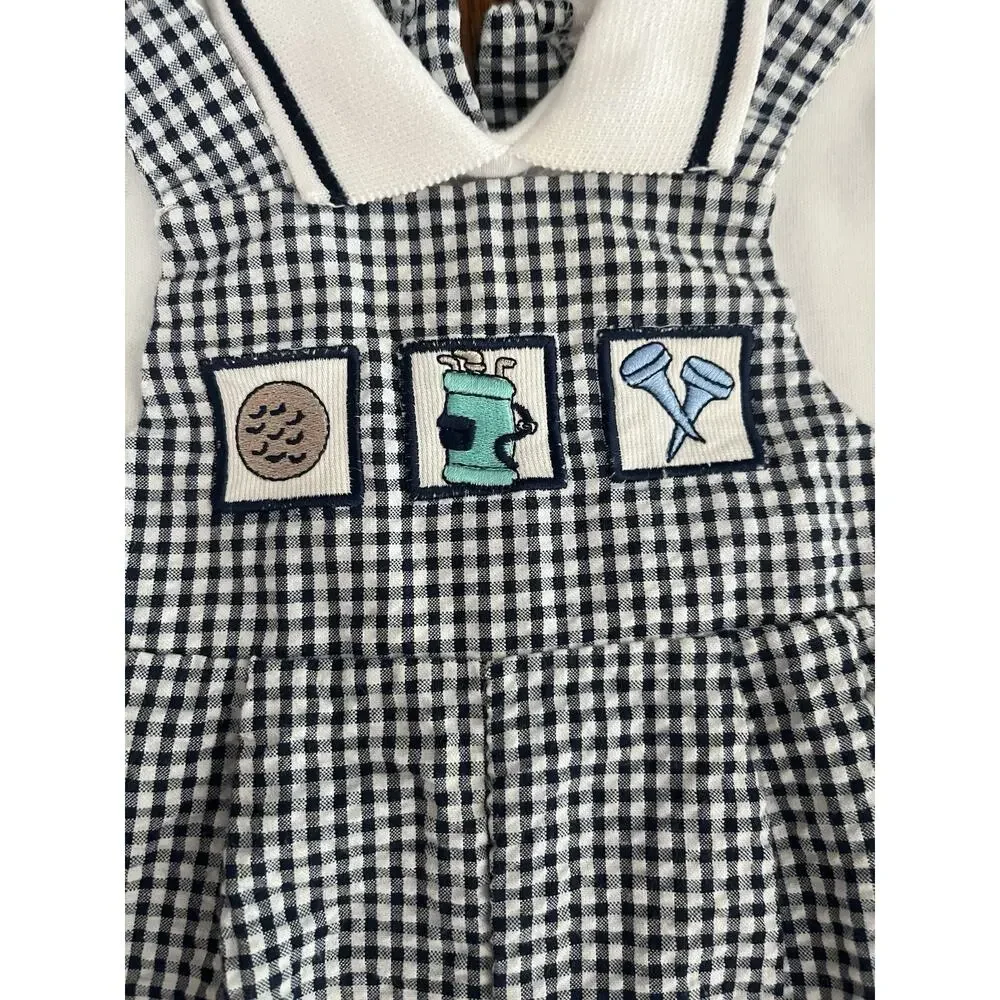 VTG 90s All Mine Baby Golf Romper 6-9M Gingham Shortall One Piece Outfit Taiwan